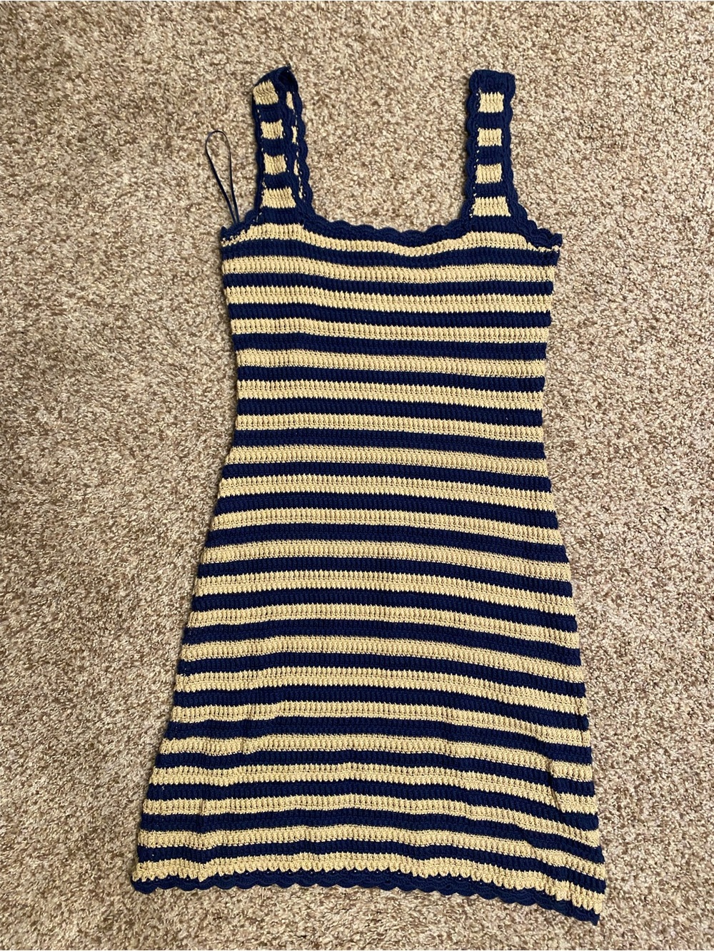 Striped Knit Tank Dress in Navy and Cream